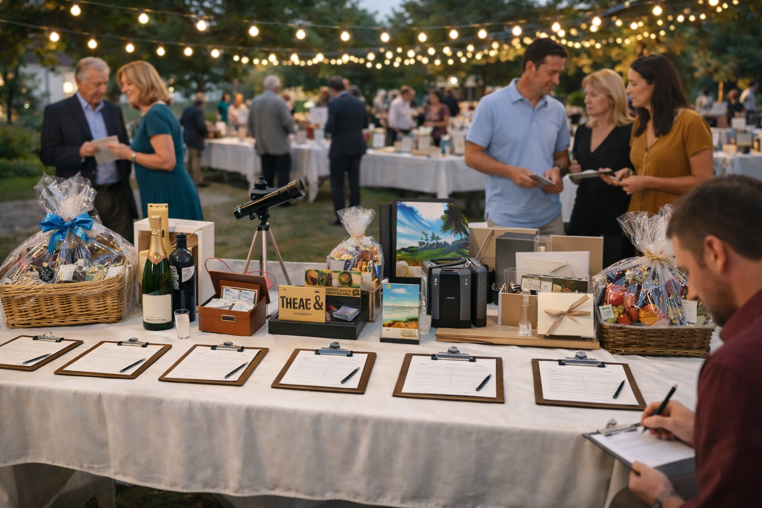 organized silent auction item display at nonprofit fundraising event