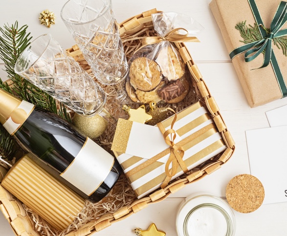 gift baskets displayed at silent auction fundraiser